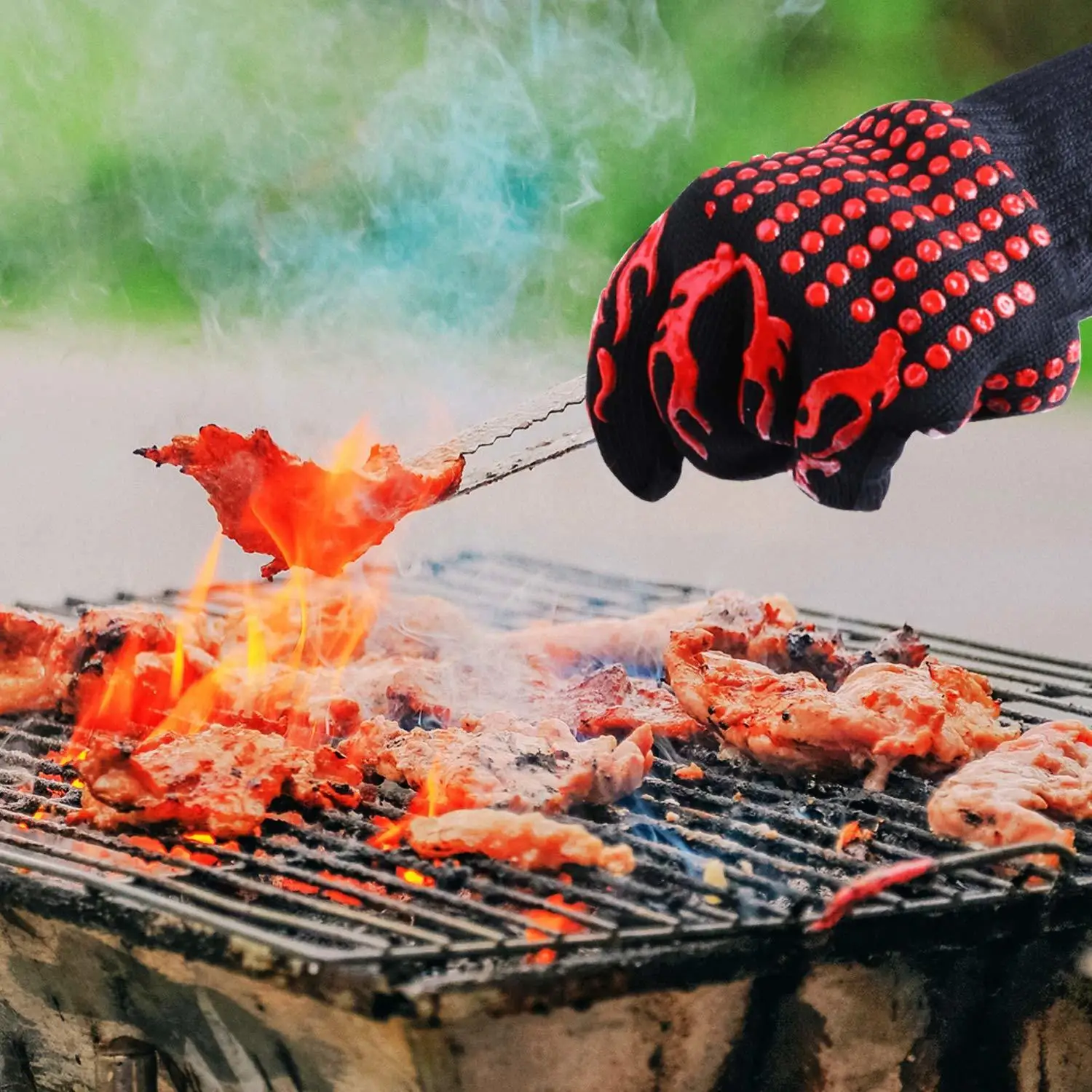 Magas légnyomású levegő Hőfok Szabadkozás 800 Fok BBQ Kesztyű konyhai szilikon Mikrohullám Sütőkemence Kesztyű Kontra Gabalyodik Szigetelés Kesztyű