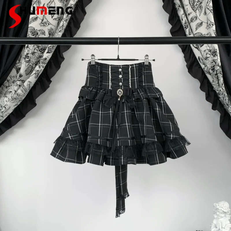 

Original Japanese Mine Mass-produced High-waisted Skirt Spring Summer New Subculture Girl's Sweet Y2k Plaid Skirt Lolita Shirt