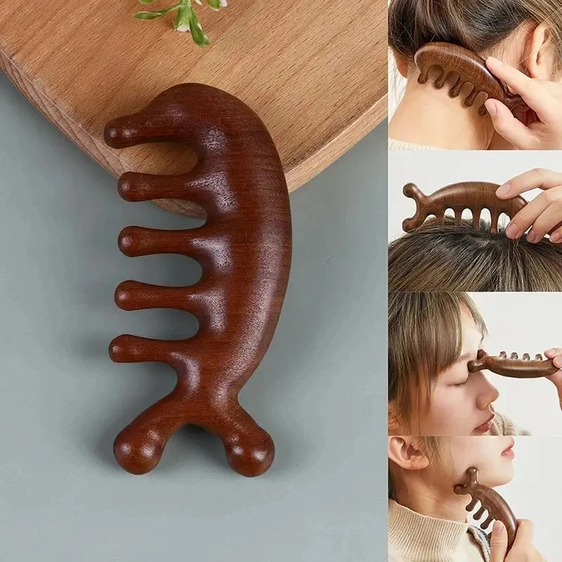 

Massage Comb Head Massager Sandalwood Five Tooth Comb Whale Comb Scalp Scraping Massager Body Massage Tool