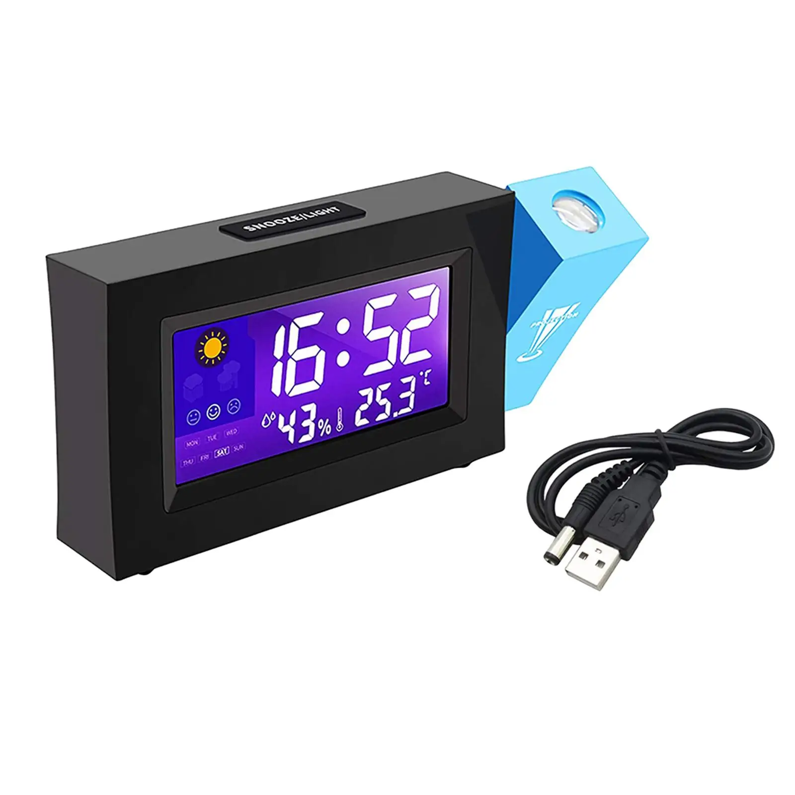 LED Digital Clock Projection Ceiling Wall with Weather Station Quiet Clock Temperature Time Display Projector Alarm Clock