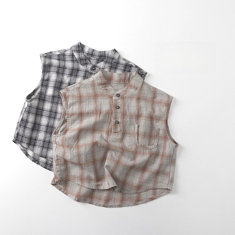 

Children's Clothing Children's Plaid Sleeveless Shirt 2025 New Summer Shirt for Boys and Girls Baby Versatile Top