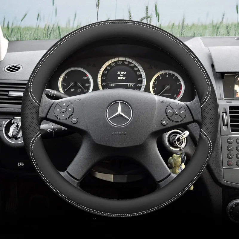 For Mercedes Benz 2005-2013 E Class C Class Universal Car Steering Wheel Cover Circular Type Protect Accessories Genuine Leather