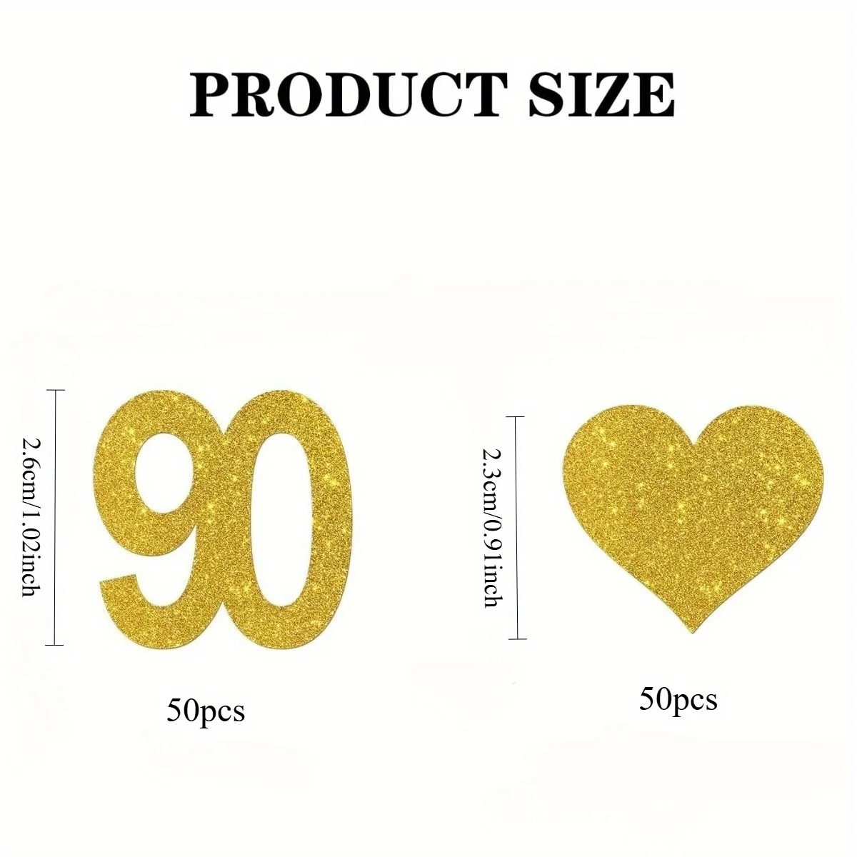 100 Stück Gold-Glitzer-Konfetti mit Zahlen 90, Papierdekorationen zum 90. Jahrestag, Prost auf 90 Jahre, Party-Tischdekoration – Detail 2