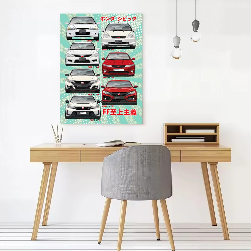 Civic Type R Generations Canvas Poster Wall Art Customizable High Quality Printed Picture for Decor Room Bedroom Decoration Home