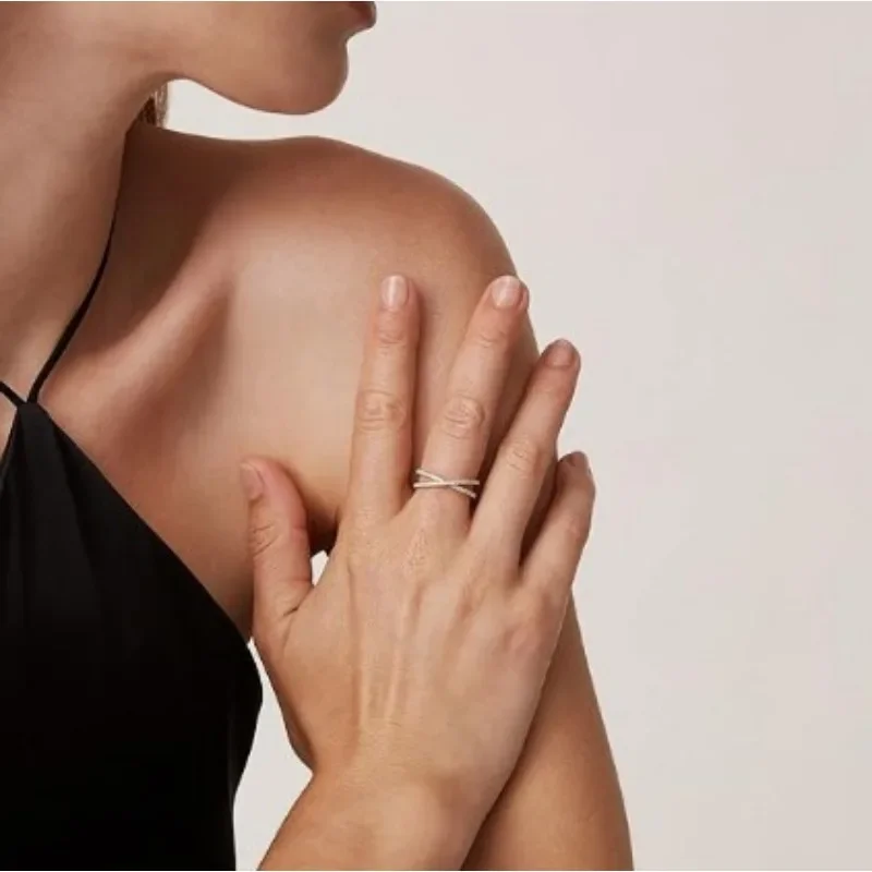 Crossing Finger Ring Shiny Zircon Rings for Women Men New X Shape Round Fashion Women Personality Jewelry