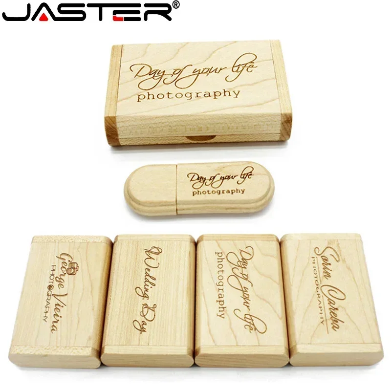 JASTER-Wooden Pendrive with Free Logo, Flash Drive, Memory Stick, Presente de Casamento, Original, USB 2.0, 4GB, 8GB, 16GB, 32GB, 64GB, 12GB, 1PC