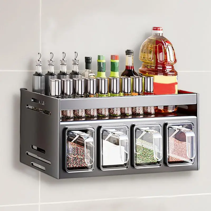 Seasoning Rack Punch-Free Shelf Condiment Organizer Large Capacity Bathroom Shelves Multifunctional Storage Rack For Home