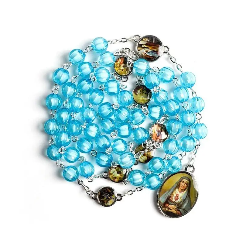 Seven Sorrows of Mary Rosary Chaplet Acrylic Beads Catholic Jewelry Necklace for Women Men