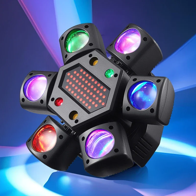 

Новый 80 Вт RGB светодиодный луч с подвижной головкой, мини-светильник с шестью рычагами, сценический вращающийся эффект, пульт дистанционного управления, DJ, дискотека, вечеринка, лампа
