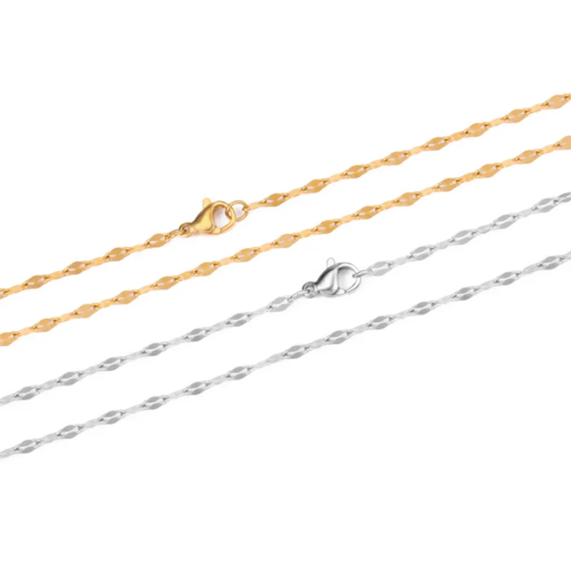 1pcs wide 2mm 2.5mm Stainless Steel Lip-shape Water-wave Chain for Pendant Necklace DIY Jewelry Making Findings Bulk Chains