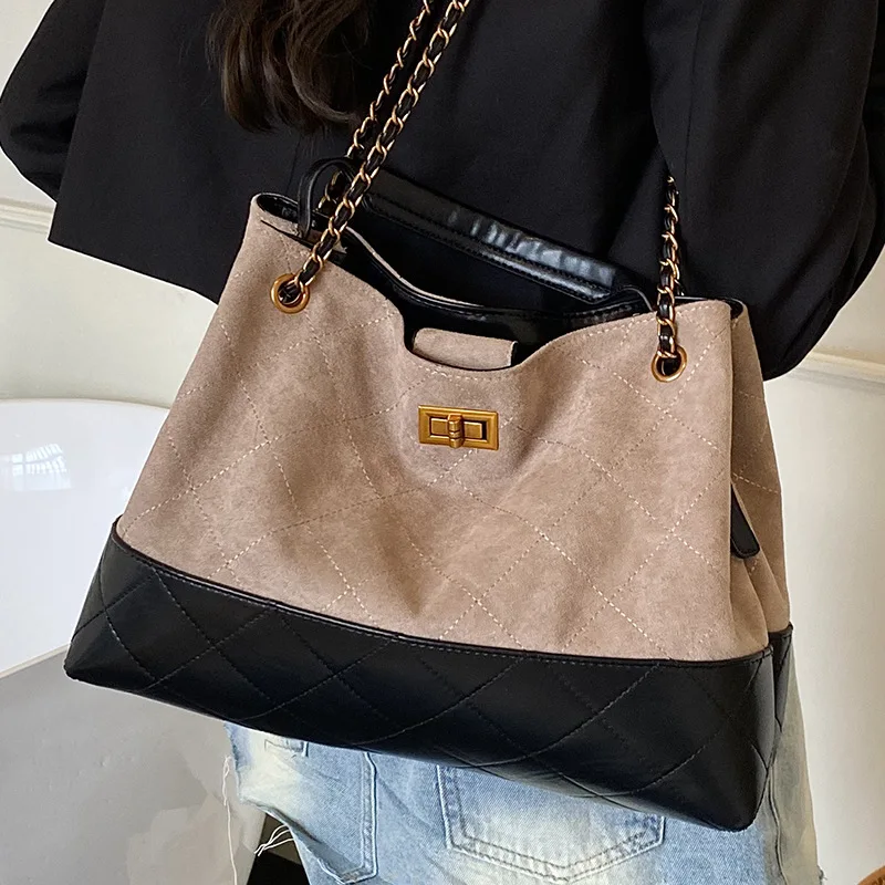 

High-value 2025 Summer Fashion Casual Splicing Bucket Bag - Diamond Chain Large-capacity Women's Handbag