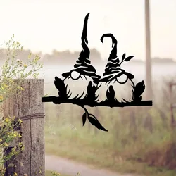 Metal Branch 2 Gnomes Stake Mushroom Decoration Yard Decor, Garden Tree Decorations Outdoor,Iron Art,Artwork,Iron Art Silhouette