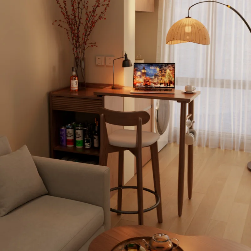 

Solid wood bar table retractable small apartment extremely narrow light luxury open living room high balcony leisure