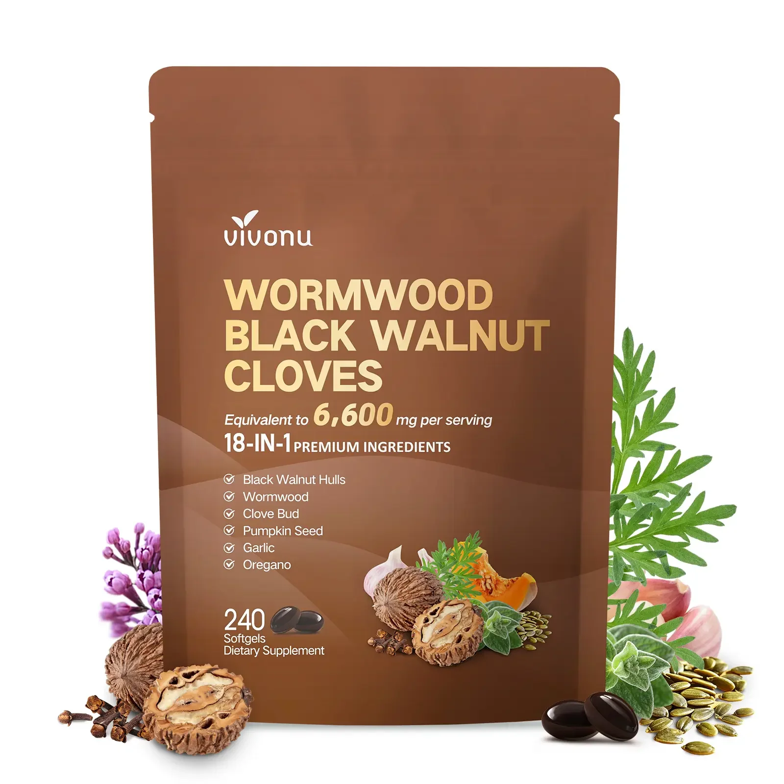 Wormwood Black Walnut Cloves Capsules - Boost Metabolism & Enhance Energy | Contains Black Walnut, Garlic, Wormwood, and More