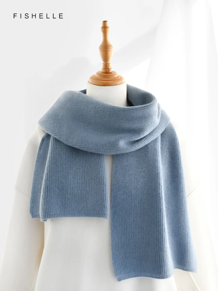 New solid color blue series pure cashmere scarf for women autumn winter thickened warmth men\'s scarves adults luxury gifts