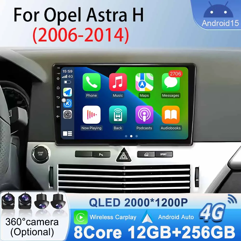 Lettore video multimediale Wireless Carplay per Opel Astra H 2004 - 2014 Bluetooth Android 15 Autoradio Android Auto Navigazione GPS