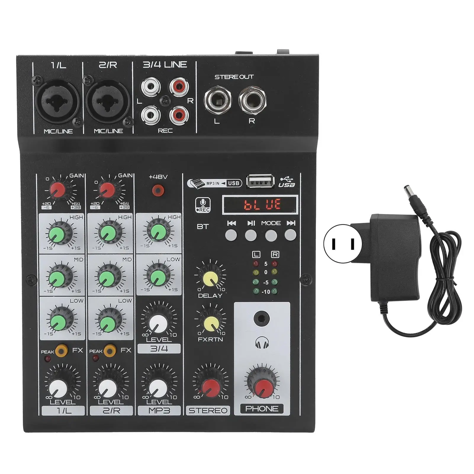 Portable 4-Channel Bluetooth Digital Mixer with Built-in Reverb Effect, 100-240V - Perfect for Audio Mixing