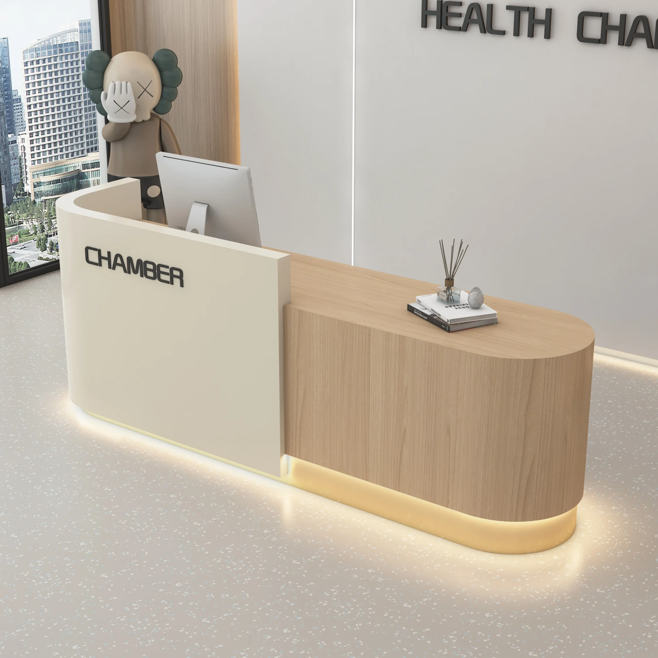 

checkout page Company curved front desk Reception desk Clothing store Beauty salon Training institution Hair salon Light luxury