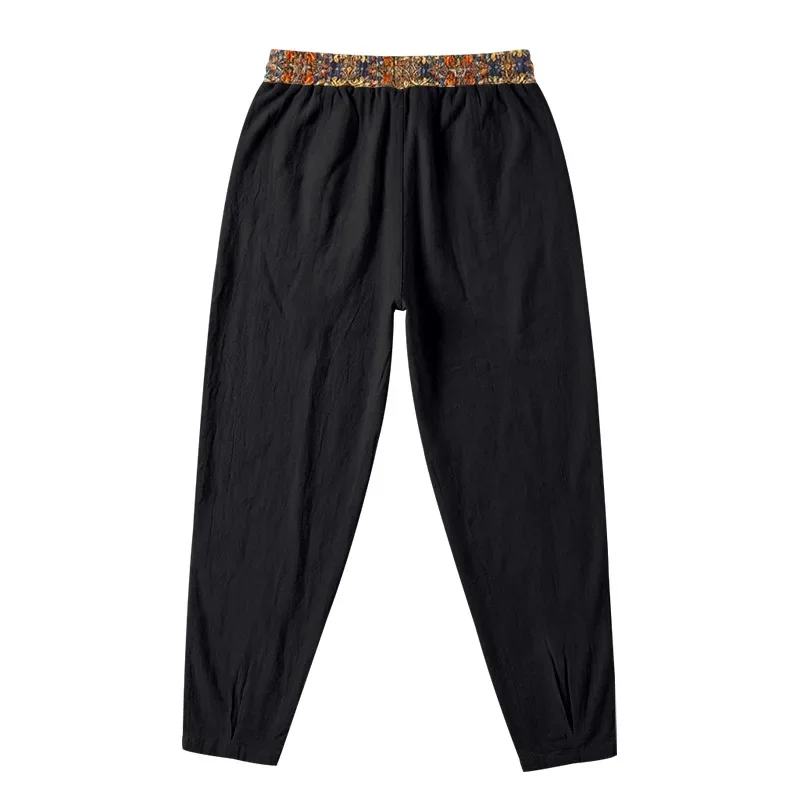Herren 95% Leinen Haremshose Boho Blumenmuster Kordelzug Taille Lässige Weite Hose Strand Urlaub Knöchellange Hose – Detail 29
