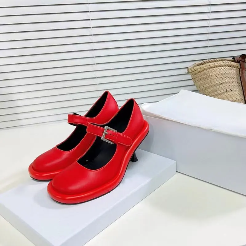 Women's New Square Round Head Shallow Mouth Flat Button Ultra High Slim Heel Shoes Fashion Contrast Color Mary Jane