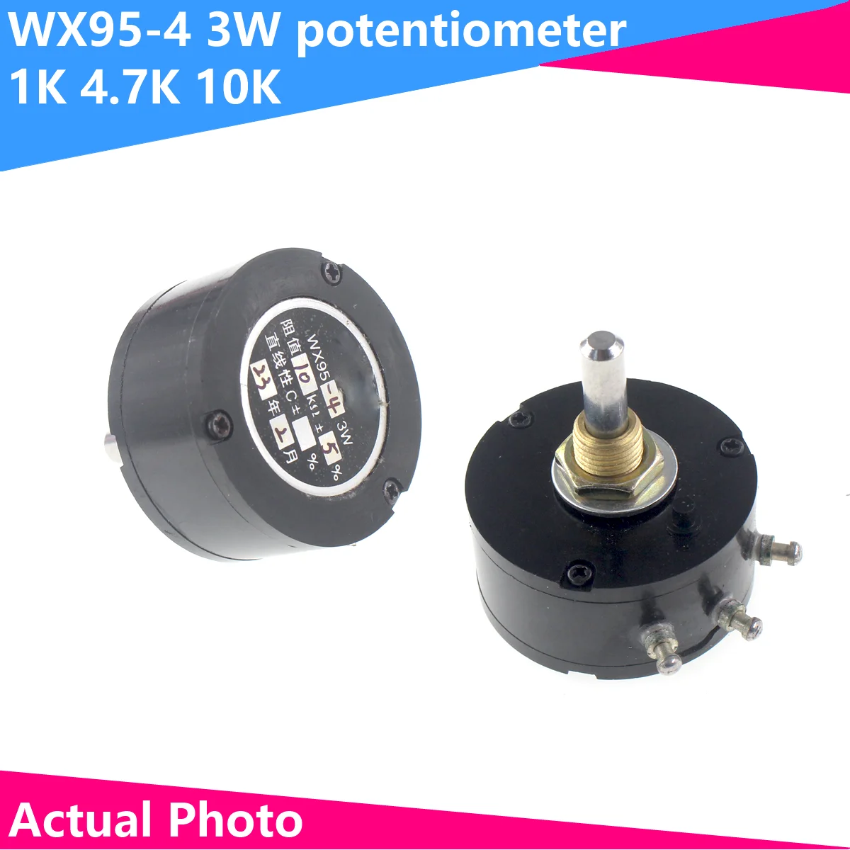 

WX95-4 1K/4.7K/10K Ohm 3 Watt Precision Wire Wound Potentiometer Single Turn 6mm Shaft