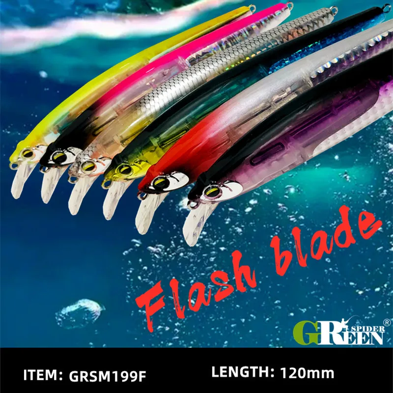 GREENSPIDER 120mm 19.5g Floating Minnow Professional Quality Fishing Lures with Flash Blade Hard Floating Wobblers Crankbait