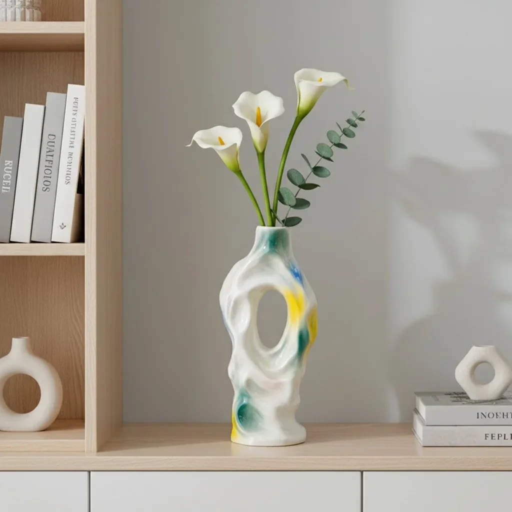  Modern Ceramic Abstract Vases Boho Colorful Glaze Design Flower Vase for Home Decor Living Room Table Centerpiece Object