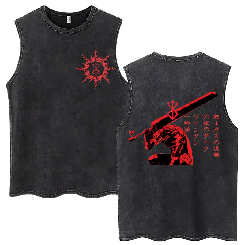 Anime Berserk Guts Gewaschen Harajuku Tank Tops Retro Manga Gatsu Griffith Zodd Ärmellose T Shirts Unisex Baumwolle Übergroßen T-Shirt
