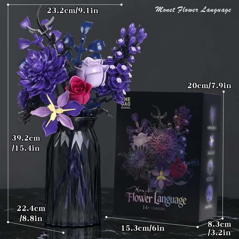

Creative Romantic Black Rose Flower Bouquet Building Blocks Home Desk Plant Decoration Assemble Brick Toy Gift For Kid Girl Lady