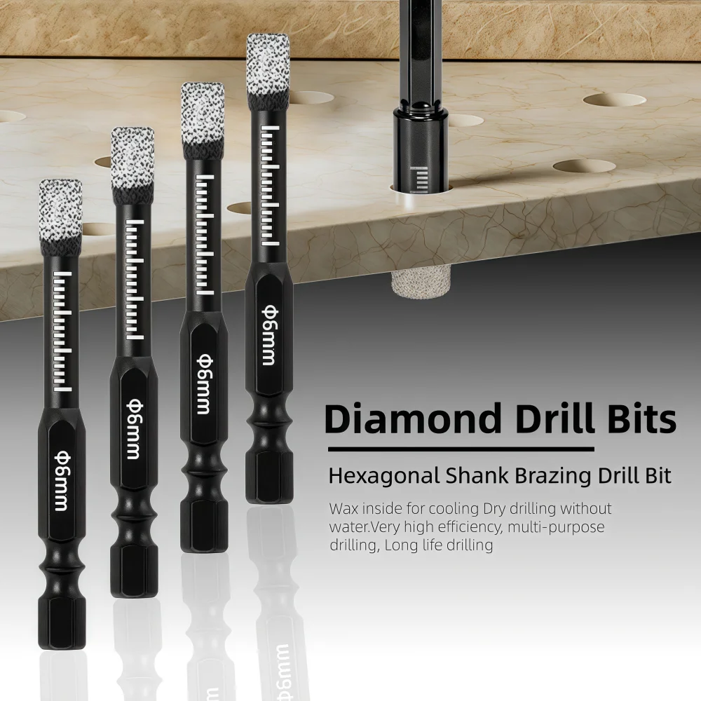 

7 шт./10 шт./14 шт. сверло с шестигранным хвостовиком, 6 мм, набор сверл для стекла/плитки и бетона, набор алмазных сверл, инструменты