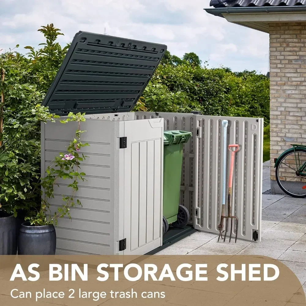 Resin Outdoor Storage Shed 34 Cu Ft Horizontal Outdoor Storage Cabinet Waterproof Patio Tools Storage Box