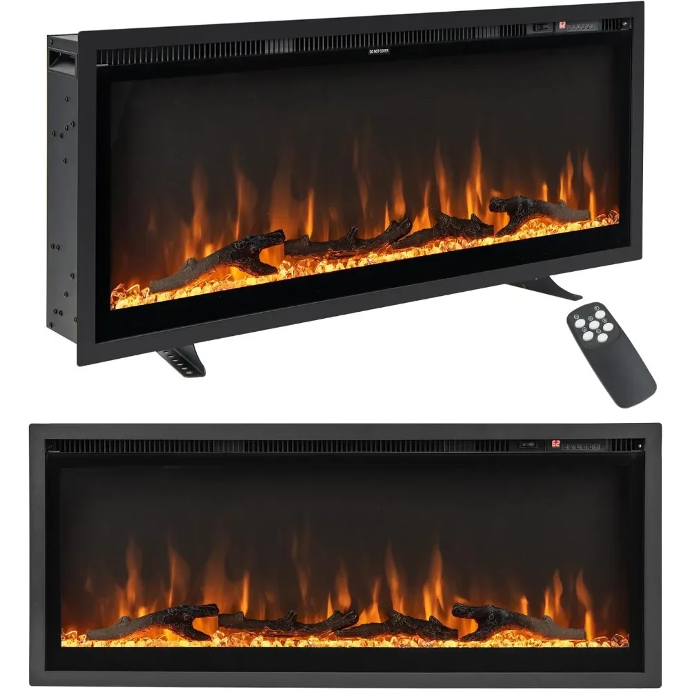 Electric Fireplace in-Wall Recessed, Wall Mounted and Freestanding, 750W/1500W Linear Fireplace Heater with Remote Control