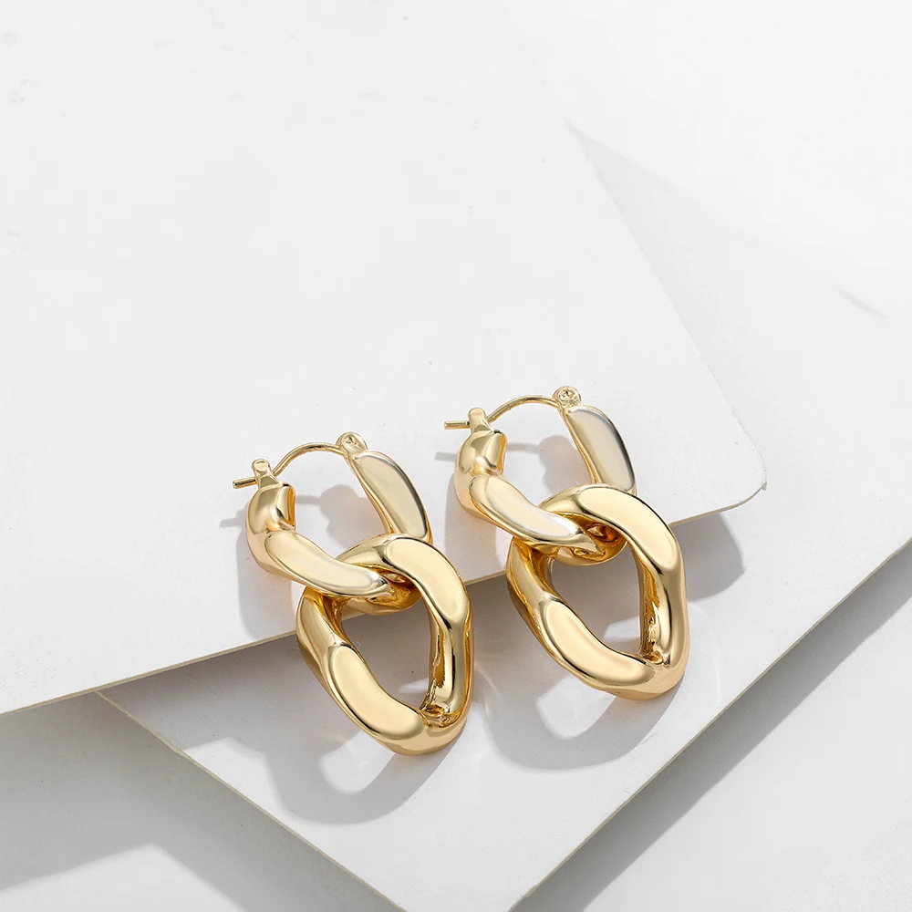 Minimalistische gedrehte kubanische Kette zum Aufhängen, Tropfenohrringe für Frauen, Punk-Goldfarbe, abnehmbare runde Kreise, Creolen-Ohrring, Ohrschnalle