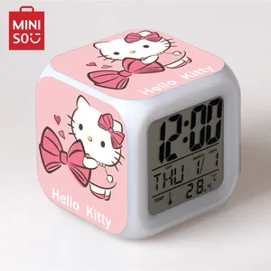 Sanrio Anime Hello Kitty Alarm clock Cartoon Kawaii Action Figure Seven Colors Colorable Alarm clock Student Kids Birthday Gift