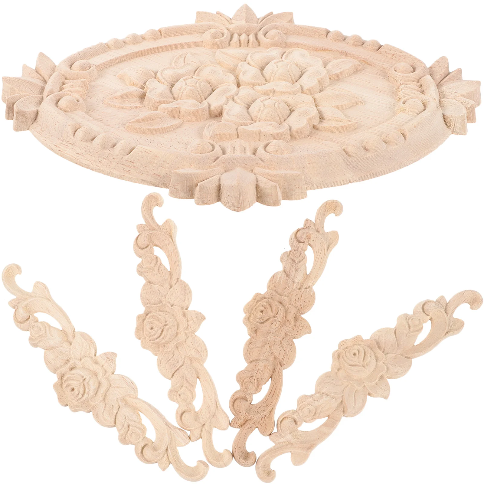 

1Set Unpainted Wood Carved Onlay Appliques for Furniture Door Cabinet Drawer Decorative Decals Wood Onlay Wooden DIY Applique