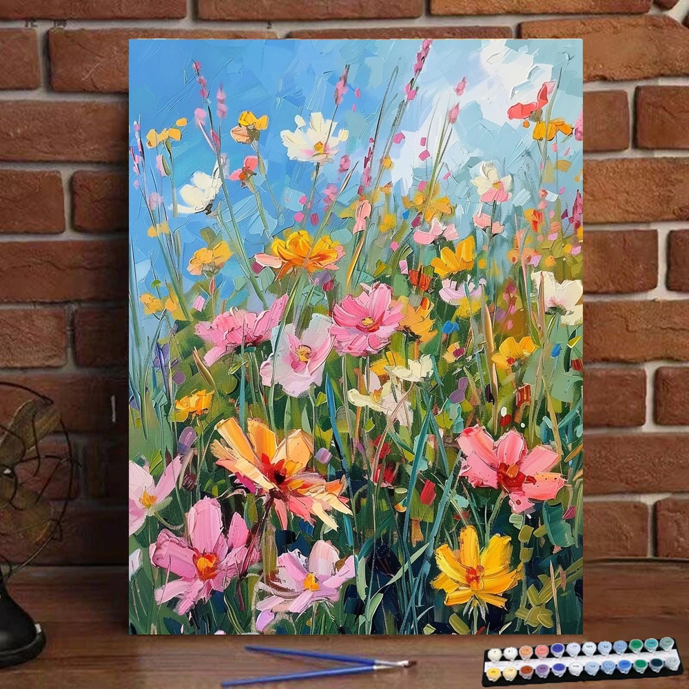 Painting By Number wild flowers in bloom Landscape Digital Paint Handmade Adult Children Gift Wall Decoration By Art