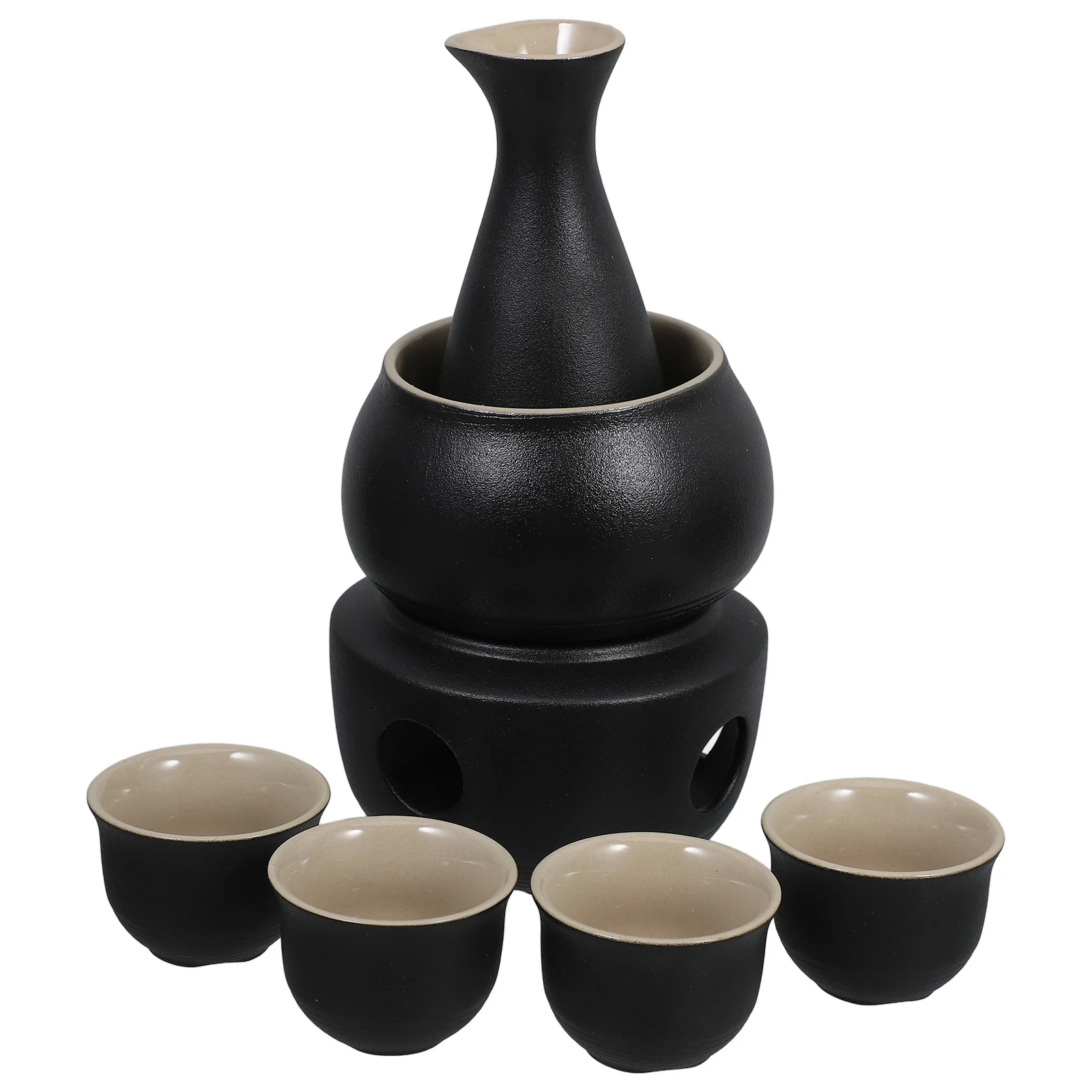 

1 Set Ceramic Japanese Sake Warmer Set Traditional Porcelain Tokkuri Bottle with Cups Reusable Smooth Surface Liquor Wine