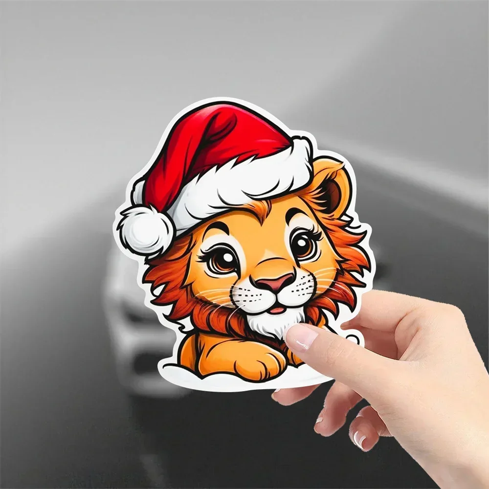 

1PC "Christmas Lion with Santa Hat" Car Motorcycle Sticker, Unique Festive Design Decal for Vehicle, Cheerful Auto Decoration