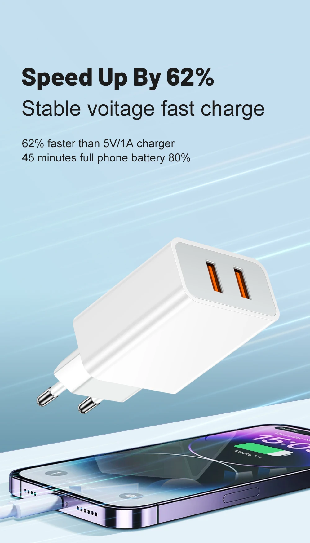 2 Ports Dual USB Charger Fast Charging Mobile Phone Charger Adapter QC3.0 For Samsung Xiaomi Huawei EU/US/UK Plug Wall Adapter