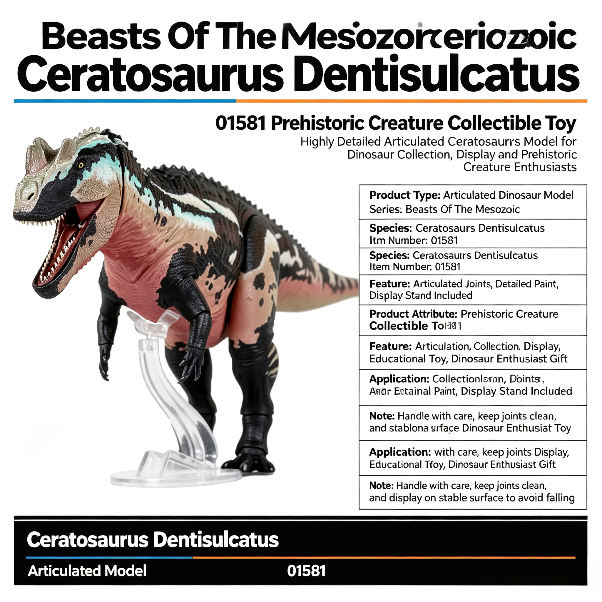 Beasts Of The Mesozoic Ceratosaurus Dentisulcatus Articulated Dinosaur Model 01581 Prehistoric Creature Collectible Toy