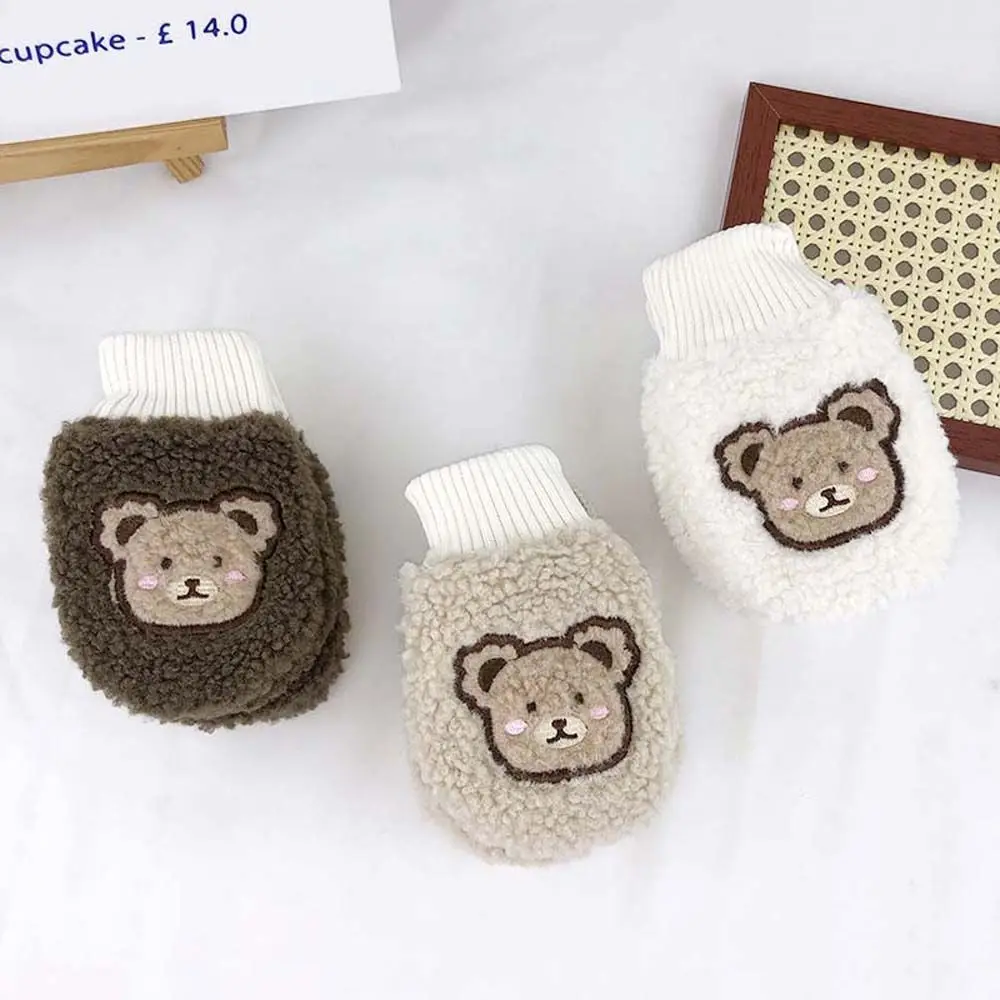 Winter Keep Warm Cartoon Thick Plush Children Bear Gloves Hanging Neck Gloves Kids Gloves Full Finger Mittens