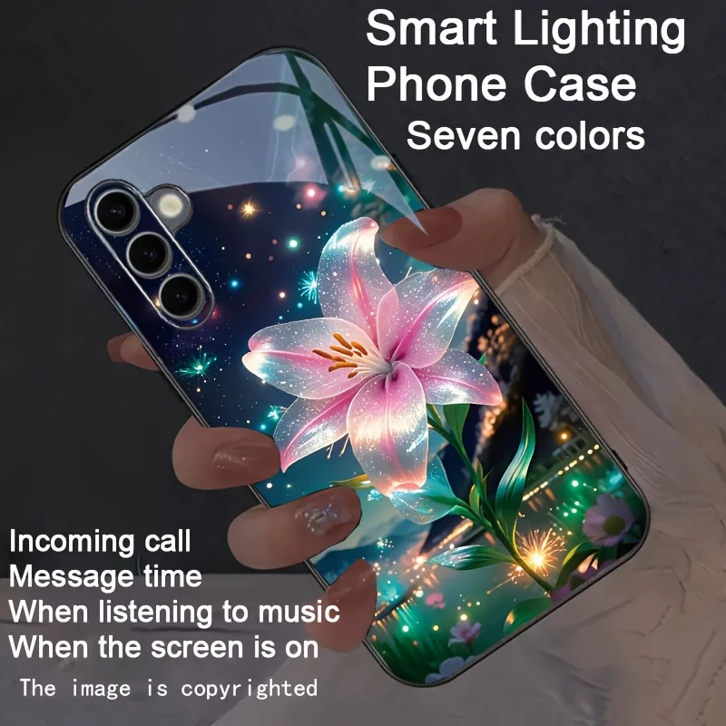 Holy Lily Colorful Luminous Phone Case For S25 S22 Ultra S24 Plus S23 FE Note 20 A55 A54 A35 Stylish Design Art Phone Cover