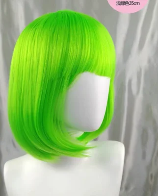 Colorful Wig Hairdress Cosplay Performance Show Green Hot Pink Short Straight Bob Wigs with Bang Golden Brown