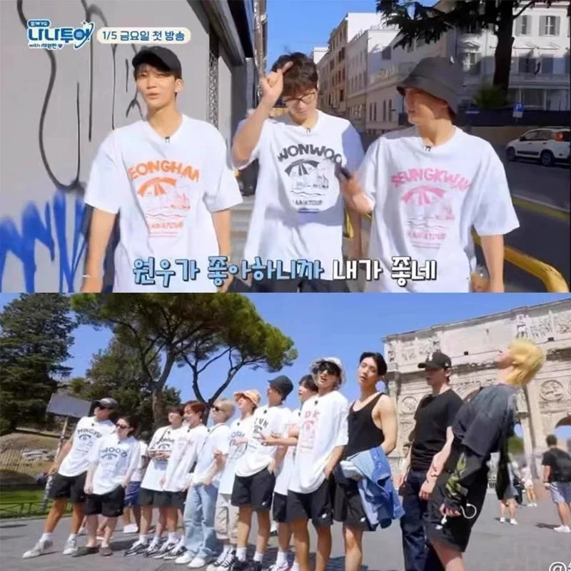 Korean Variety Show Crewneck Tops Nana Tour KPOP S.Coups Jeonghan The8 Print T-Shirt Beach Sun Casual Fashion Short Sleeve Tees