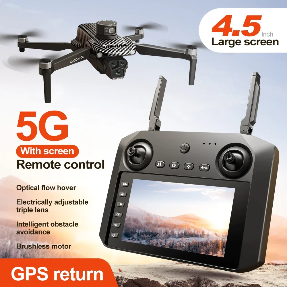 U99MAX Screen RC Drone GPS 4K Professinal with Wide Angle Triple HD Camera Foldable RC Helicopter Brushless Motor WIFI FPV Drone