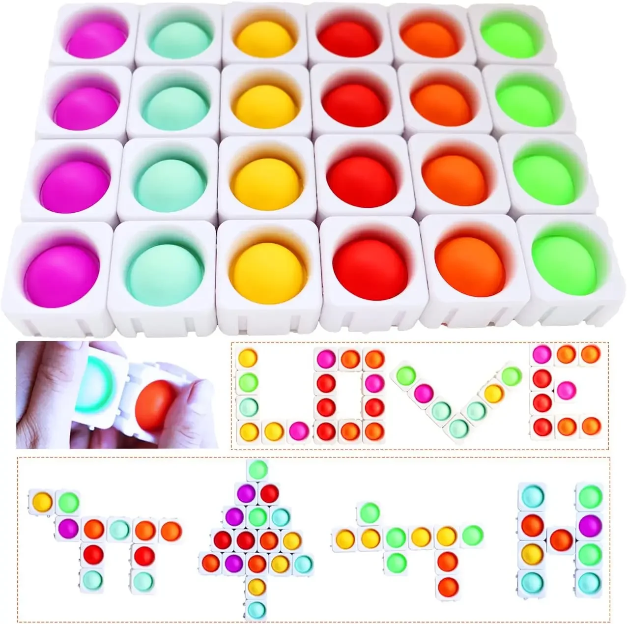 

24 шт. блоки Fidget, силиконовая сенсорная игрушка Popper Fidget, строительные блоки Infinity DIY Pop, отличный инструмент для классной комнаты (белый)