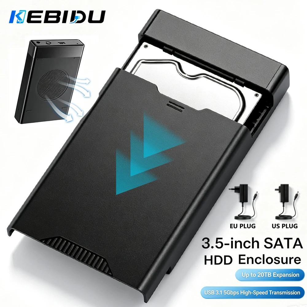 KEBIDU USB 3.1 5Gbps External Hard Drive Enclosure SATA Adapter 2.5" 3.5" SSD HDD Portable High Speed Disk Case for Desktop PC