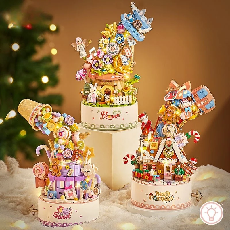 

Mini Particle Building Blocks Light Sweetheart Flower Travel Music Box Assembly Educational Toys Christmas Model Ornaments Gift
