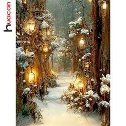 Huacan Diy Diamond Mosaic Winter Scnenery Rhinestone Pictures Full Round Square Drill Painting Landscape Kit Wall Art Decor