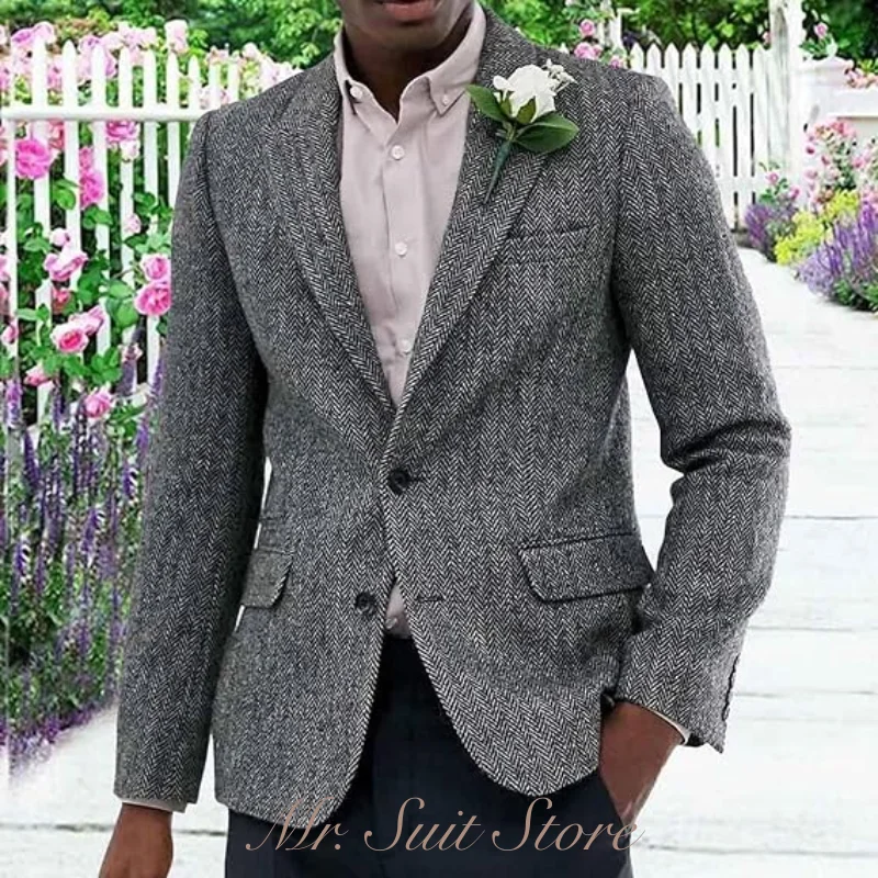 

Мужской пиджак с пиковыми лацканами, твидовое пальто с узором «елочка», формальные однобортные смокинги, облегающее спортивное пальто, банкетное, свадебное, повседневное